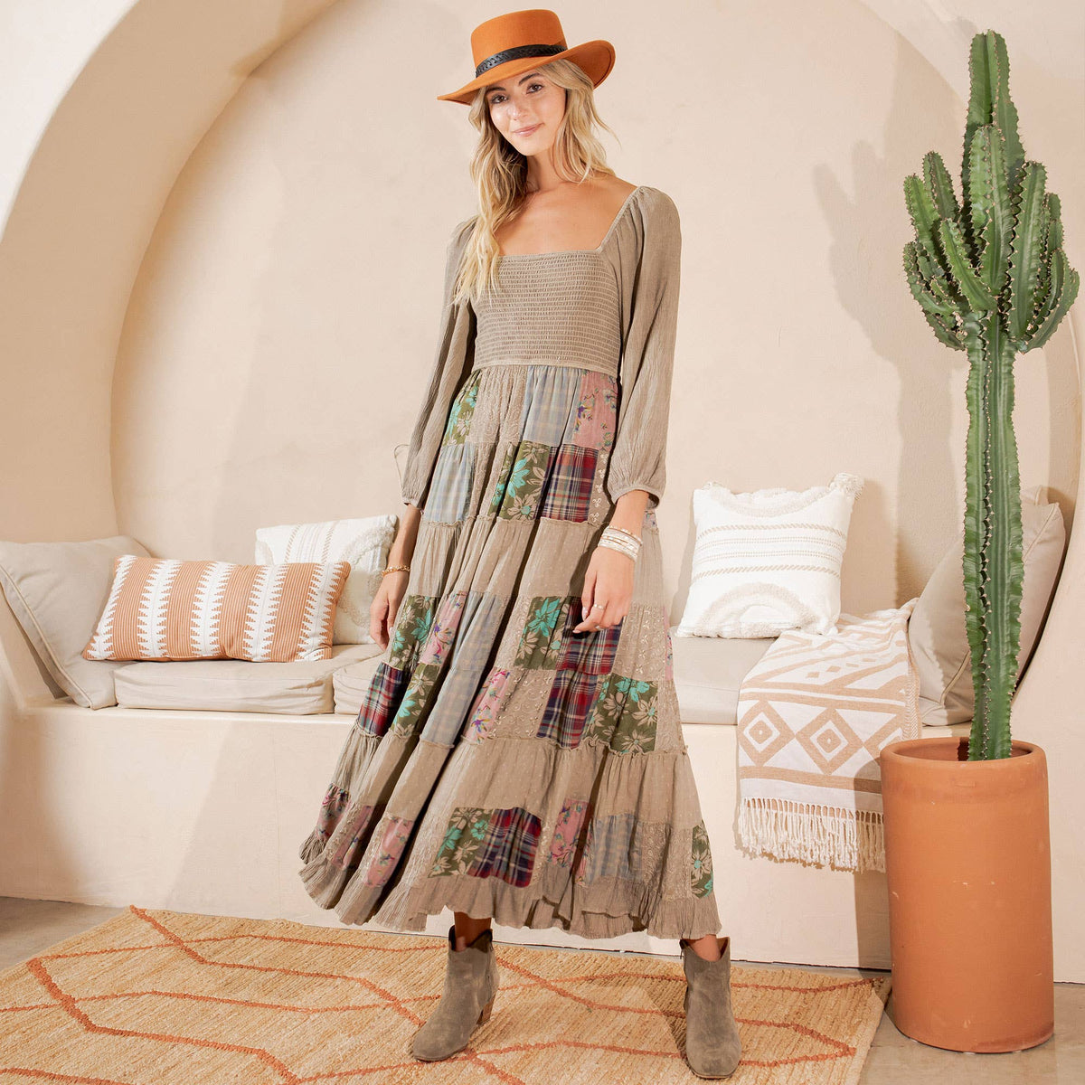 poppy patchwork maxi dress – Flippie Hippie YGroup_SD6323 My Favorite Dresses for Do not wash with Color:Barbie Pink*