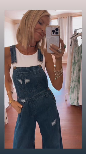 
                  
                    Load and play video in Gallery viewer, Ziggy Flared Overalls (Dark Wash)
                  
                