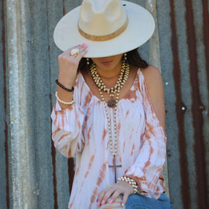 
                  
                    Load image into Gallery viewer, White Turquoise Necklace with Antique Copper Cross *Preorder
                  
                