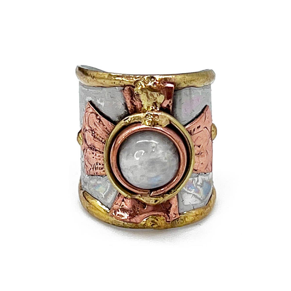 
                  
                    Load image into Gallery viewer, Mixed Metal Cuff Ring with Single Stone, Multiple Styles: Garnet
                  
                