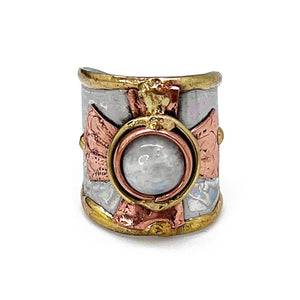 
                  
                    Load image into Gallery viewer, Mixed Metal Cuff Ring with Single Stone, Multiple Styles: Garnet
                  
                