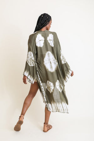 
                  
                    Load image into Gallery viewer, Hippie Vibes Tie Dyed Kimono (Olive)
                  
                