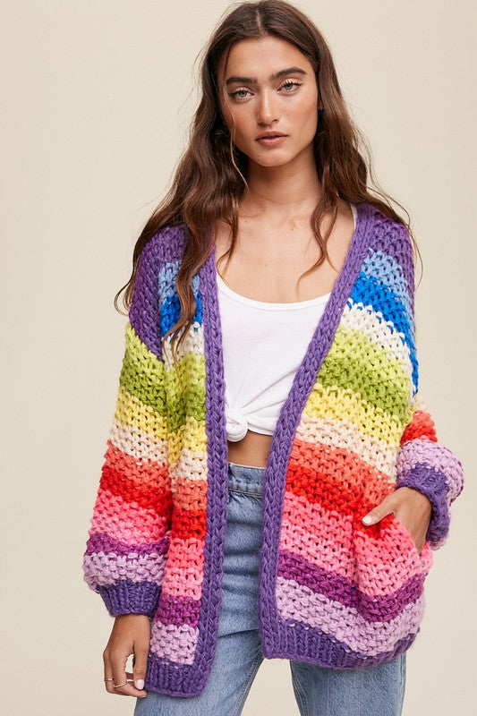 
                  
                    Load image into Gallery viewer, Stay Cozy Cardi (Hand Crochet) Multi Rainbow
                  
                