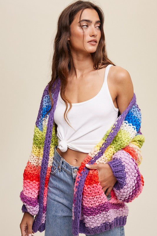 Stay Cozy Cardi (Hand Crochet) Multi Rainbow