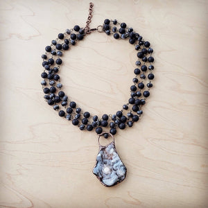 
                  
                    Load image into Gallery viewer, Labradorite Triple Strand Collar Necklace &amp;amp; Natural Agate Pendant
                  
                
