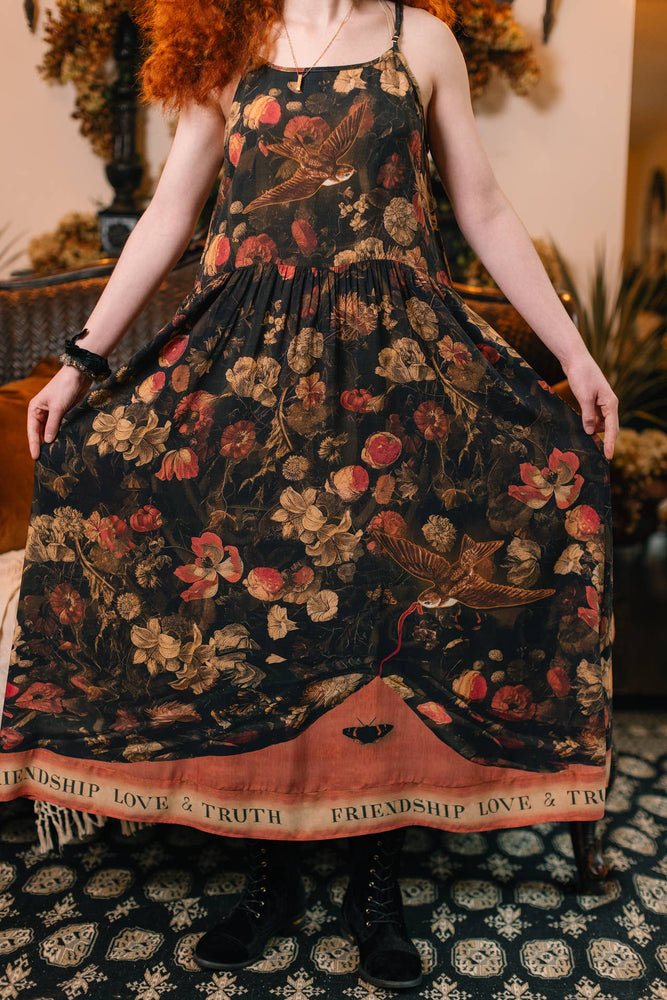 
                  
                    Load image into Gallery viewer, Market of Stars (USA) - Heart of Gold Bohéme Long Maxi Slip Dress w/ Sacred Heart: S/M (fits approx. size 6-10)
                  
                