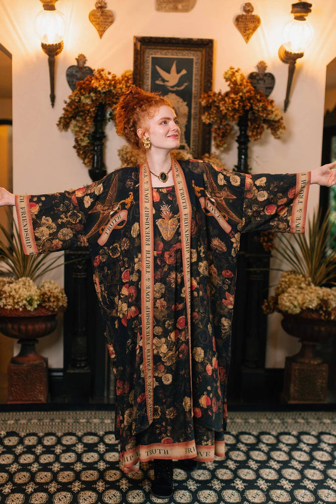 
                  
                    Load image into Gallery viewer, Market of Stars (USA) - Heart of Gold Bohéme Long Maxi Slip Dress w/ Sacred Heart: S/M (fits approx. size 6-10)
                  
                