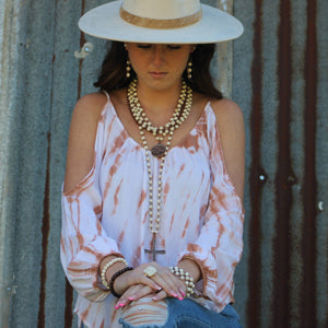 
                  
                    Load image into Gallery viewer, White Turquoise Necklace with Antique Copper Cross *Preorder
                  
                
