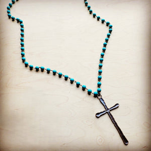 
                  
                    Load image into Gallery viewer, White Turquoise Necklace with Antique Copper Cross *Preorder
                  
                