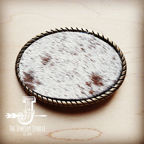 Rope Edge Spotted Hide Leather Belt Buckle