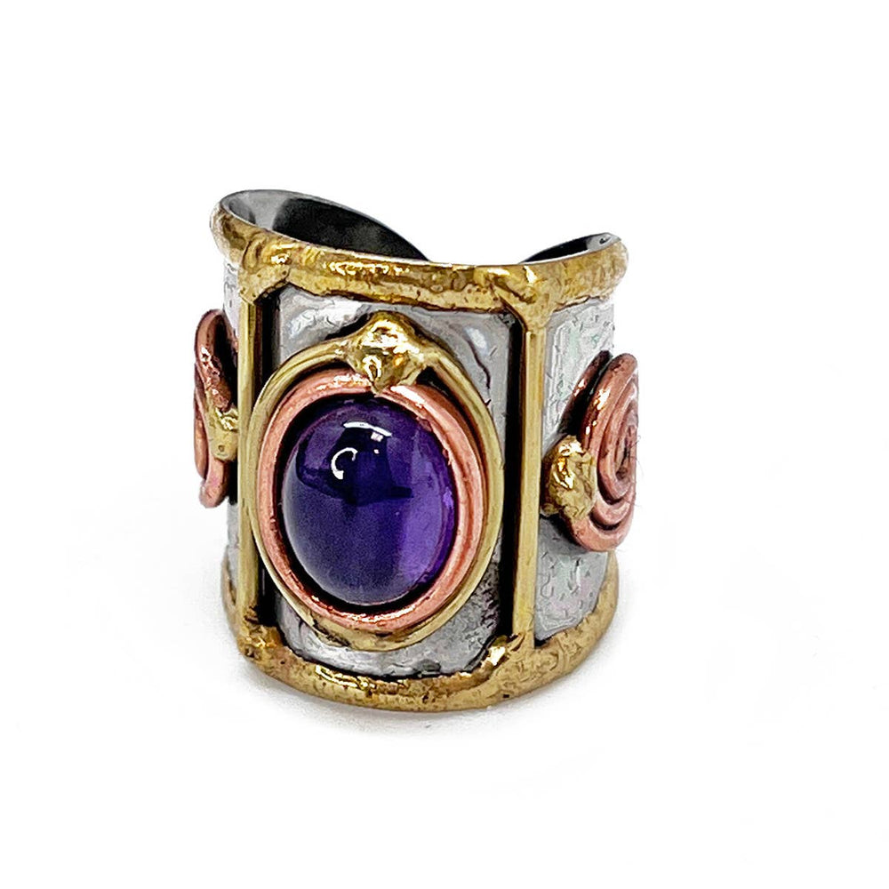 
                  
                    Load image into Gallery viewer, Mixed Metal Cuff Ring with Single Stone, Multiple Styles: Garnet
                  
                