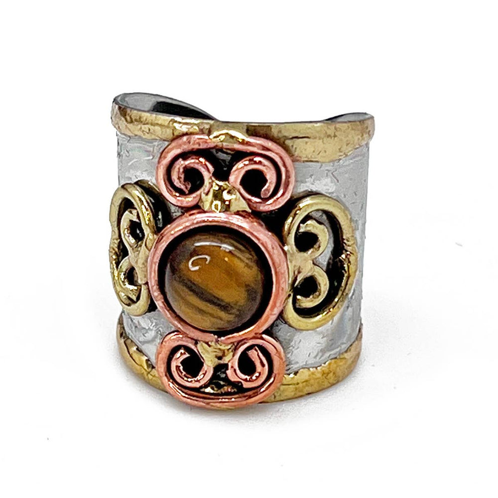 
                  
                    Load image into Gallery viewer, Mixed Metal Cuff Ring with Single Stone, Multiple Styles: Garnet
                  
                