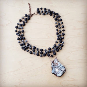 
                  
                    Load image into Gallery viewer, Labradorite Triple Strand Collar Necklace &amp;amp; Natural Agate Pendant
                  
                