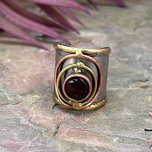 
                  
                    Load image into Gallery viewer, Mixed Metal Cuff Ring with Single Stone, Multiple Styles: Garnet
                  
                