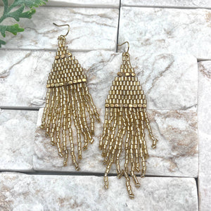 
                  
                    Load image into Gallery viewer, Seedbead Shimmering Gold Earrings
                  
                