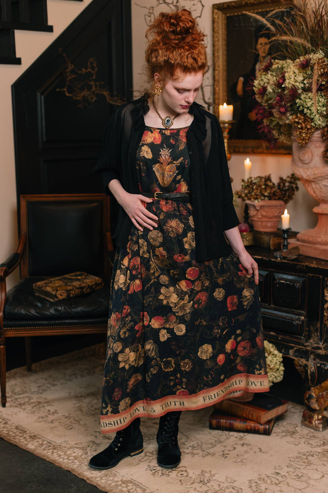 
                  
                    Load image into Gallery viewer, Market of Stars (USA) - Heart of Gold Bohéme Long Maxi Slip Dress w/ Sacred Heart: S/M (fits approx. size 6-10)
                  
                