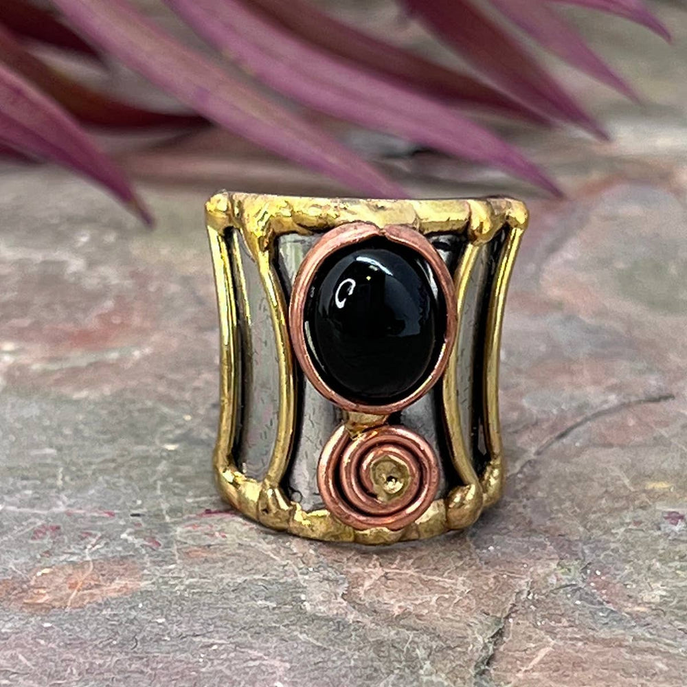 
                  
                    Load image into Gallery viewer, Mixed Metal Cuff Ring with Single Stone, Multiple Styles: Garnet
                  
                