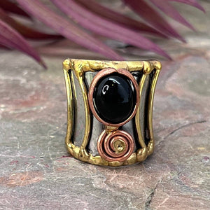 
                  
                    Load image into Gallery viewer, Mixed Metal Cuff Ring with Single Stone, Multiple Styles: Garnet
                  
                