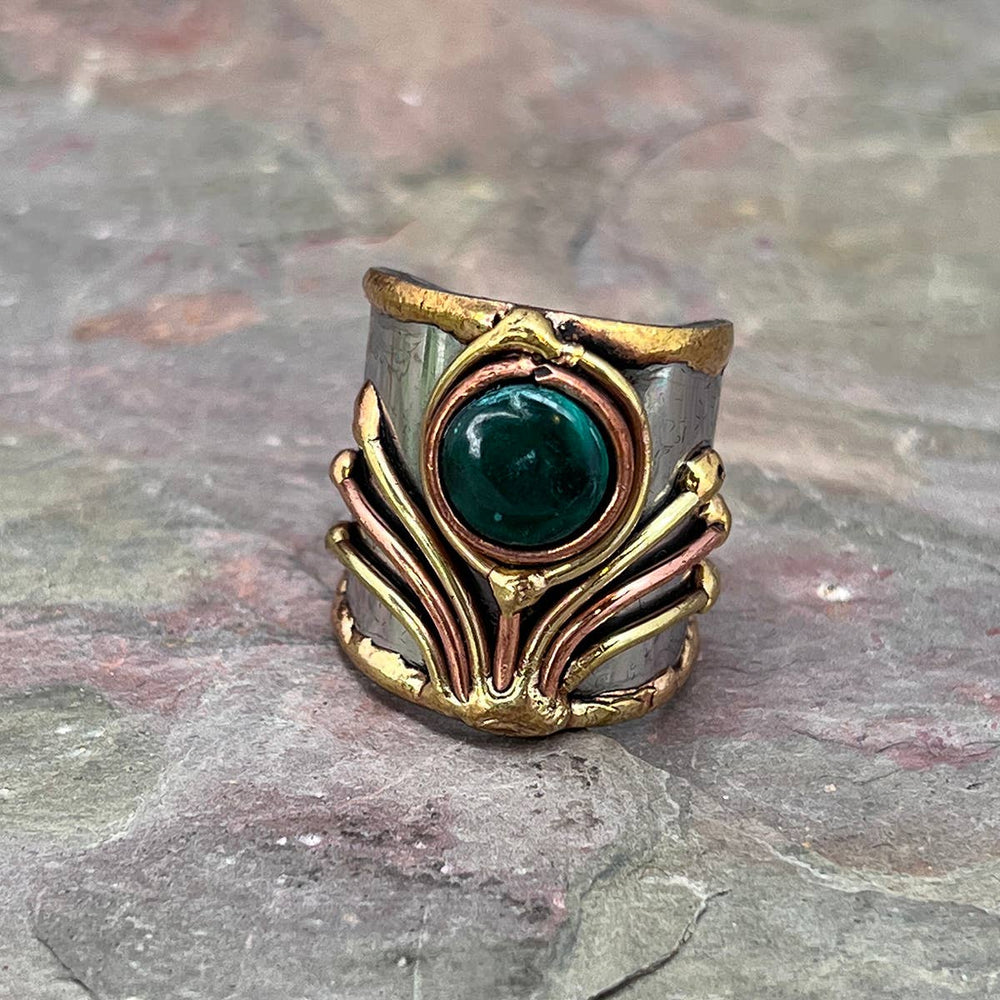 
                  
                    Load image into Gallery viewer, Mixed Metal Cuff Ring with Single Stone, Multiple Styles: Garnet
                  
                