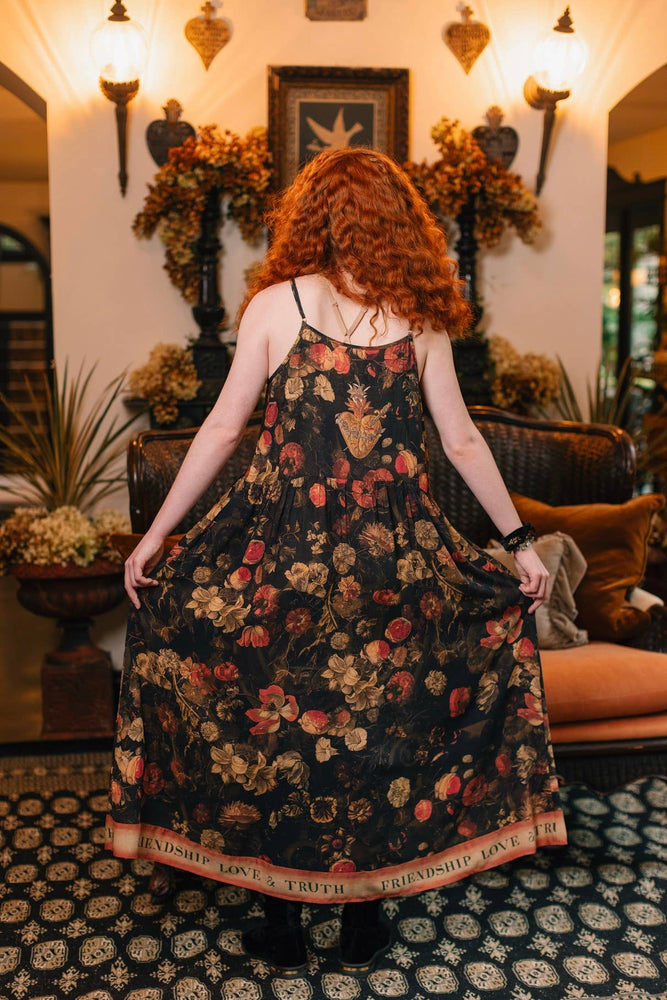 
                  
                    Load image into Gallery viewer, Market of Stars (USA) - Heart of Gold Bohéme Long Maxi Slip Dress w/ Sacred Heart: S/M (fits approx. size 6-10)
                  
                