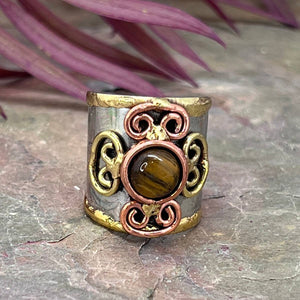
                  
                    Load image into Gallery viewer, Mixed Metal Cuff Ring with Single Stone, Multiple Styles: Garnet
                  
                