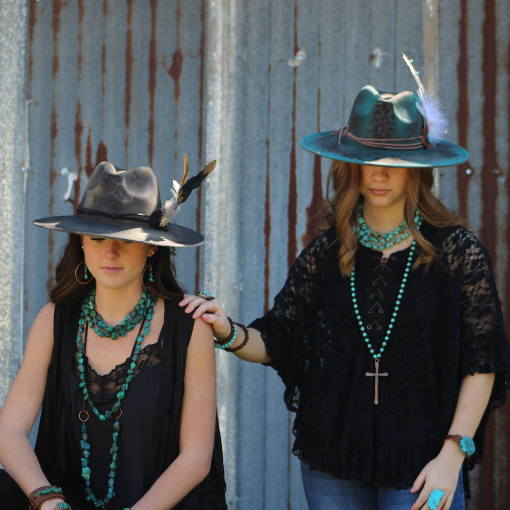 
                  
                    Load image into Gallery viewer, Turquoise Beaded Necklace with Antique Copper Cross *Preorder
                  
                
