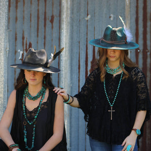 
                  
                    Load image into Gallery viewer, Turquoise Beaded Necklace with Antique Copper Cross *Preorder
                  
                