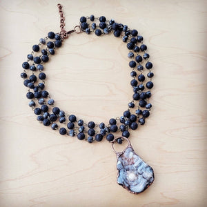 
                  
                    Load image into Gallery viewer, Labradorite Triple Strand Collar Necklace &amp;amp; Natural Agate Pendant
                  
                