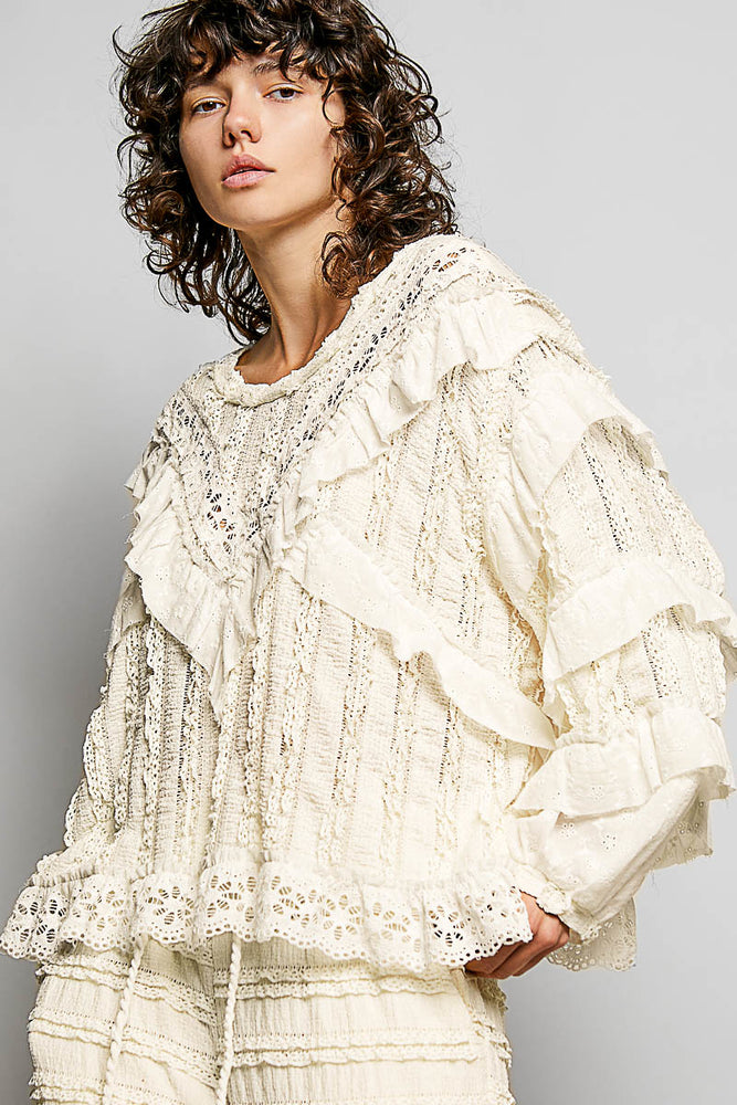 トップス Flared sleeve ribbon and frill zip tops Harbor Breeze Top – Flippie Hippie