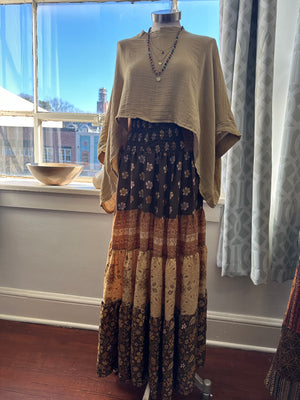 
                  
                    Load image into Gallery viewer, Earthy Silk Tiered Maxi Skirt
                  
                