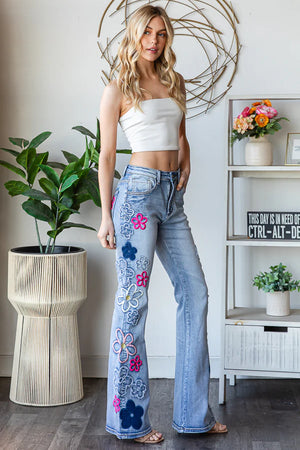 
                  
                    Load image into Gallery viewer, Driftwood Floral Embroidered Jeans
                  
                