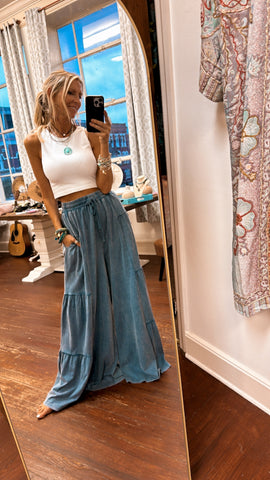 Maddie Wide Leg Pants (Blue)