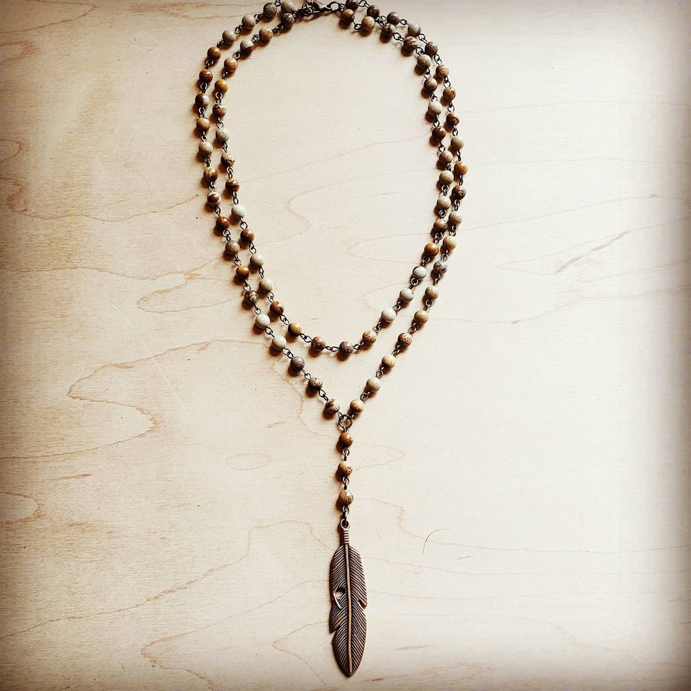 Long Feather Natural Agate Necklace
