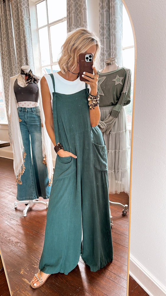 
                  
                    Load image into Gallery viewer, Pollyanna Wide Leg Jumpsuit (Teal Green)
                  
                