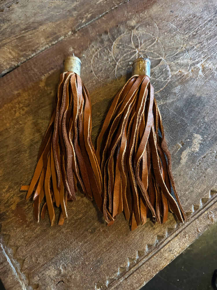 Leather Tassel Earrings - Handmade