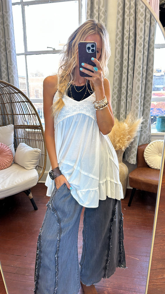 So Charming Wide Leg Fringe Pants (Charcoal)