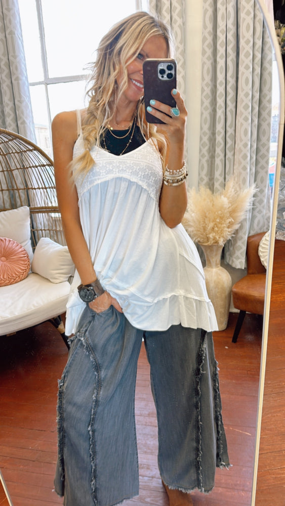 
                  
                    Load image into Gallery viewer, So Charming Wide Leg Fringe Pants (Charcoal)
                  
                