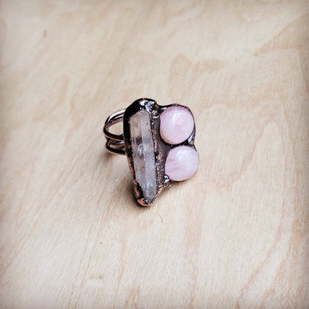 
                  
                    Load image into Gallery viewer, Genuine Rose Quartz Ring, Copper Setting
                  
                