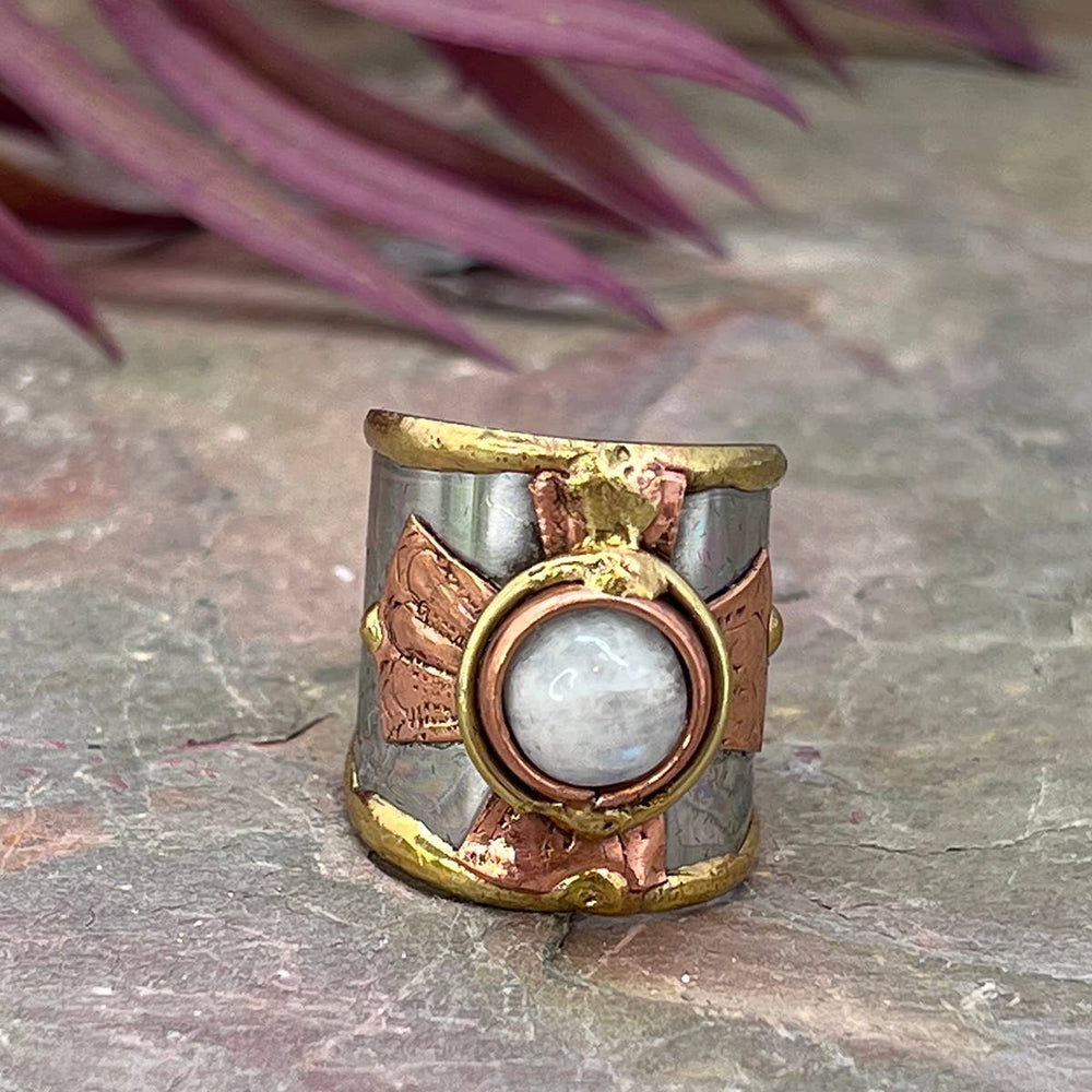 
                  
                    Load image into Gallery viewer, Mixed Metal Cuff Ring with Single Stone, Multiple Styles: Garnet
                  
                