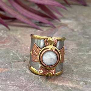 
                  
                    Load image into Gallery viewer, Mixed Metal Cuff Ring with Single Stone, Multiple Styles: Garnet
                  
                