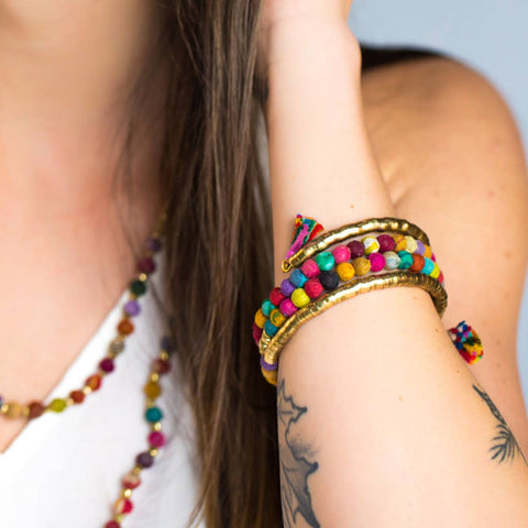 Kantha Coil with Tassel Bracelet