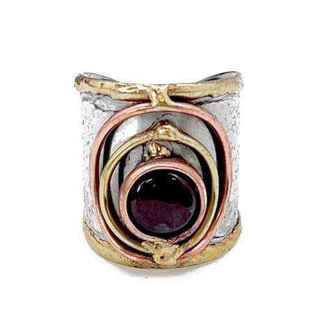 Mixed Metal Cuff Ring with Single Stone, Multiple Styles: Garnet