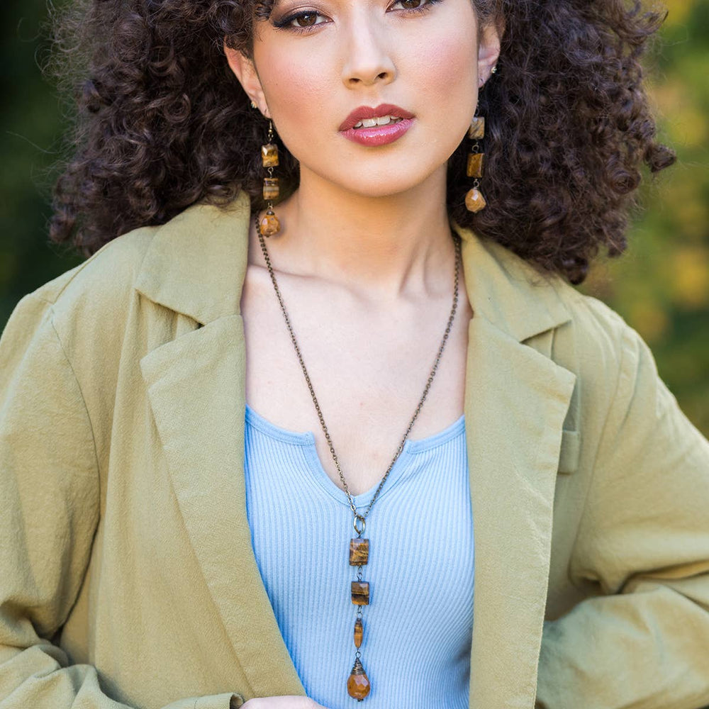 
                  
                    Load image into Gallery viewer, Cascading Tigereye + Jasper Stones Necklace
                  
                