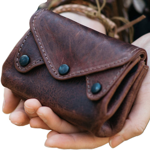 Small Leather Accordion Wallet: Darker Brown