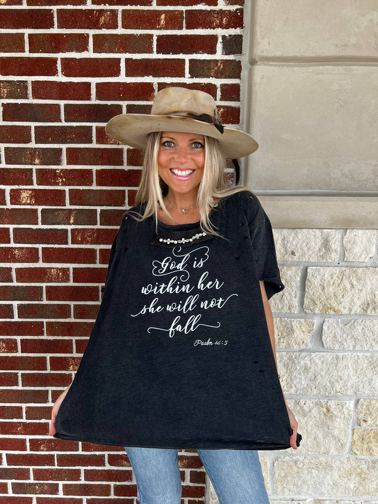 
                  
                    Load image into Gallery viewer, &amp;quot;God is Within Her&amp;quot; Distressed Tee *Preorder
                  
                