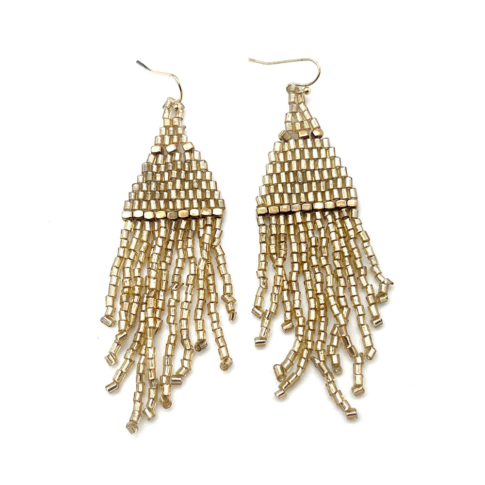 
                  
                    Load image into Gallery viewer, Seedbead Shimmering Gold Earrings
                  
                