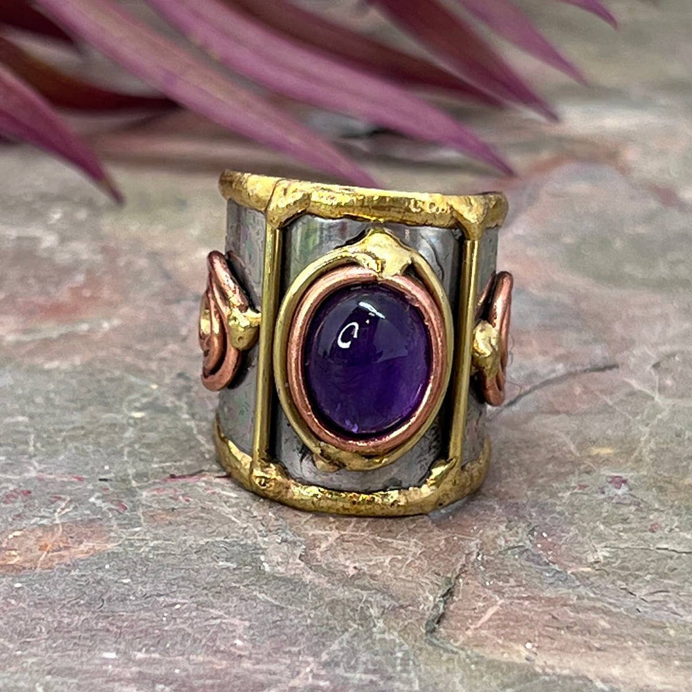 
                  
                    Load image into Gallery viewer, Mixed Metal Cuff Ring with Single Stone, Multiple Styles: Garnet
                  
                
