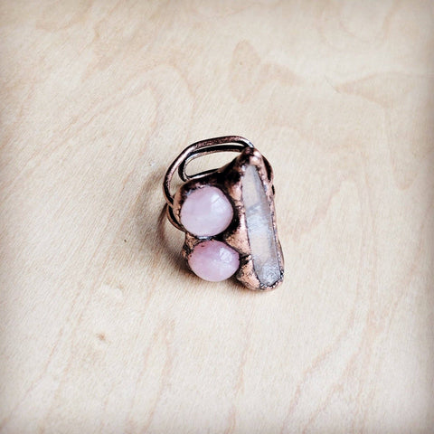 Genuine Rose Quartz Ring, Copper Setting