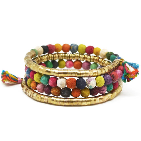 Kantha Coil with Tassel Bracelet