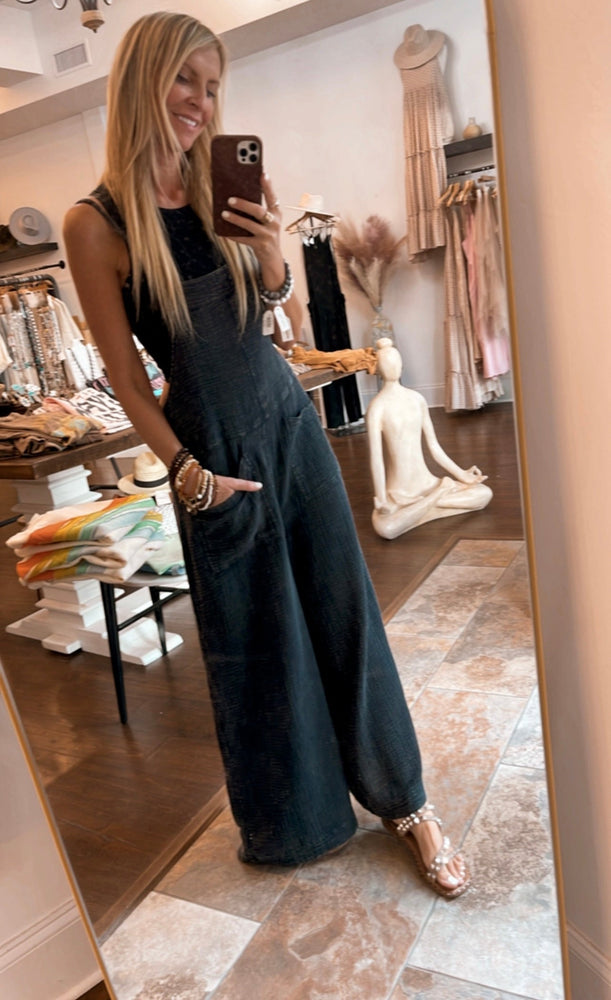 Maddie Tie Back Overalls (Charcoal)
